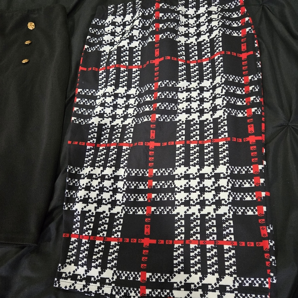 SHEIN Black and Red Midi Pencil Skirt